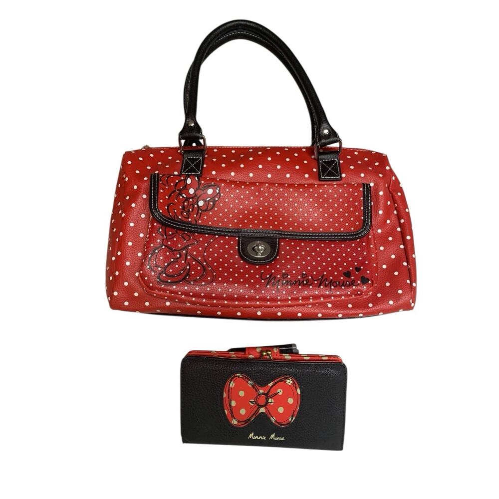 Walt Disney Parks MINNIE MOUSE Purse Red and White Polka dots nice cond W Wallet